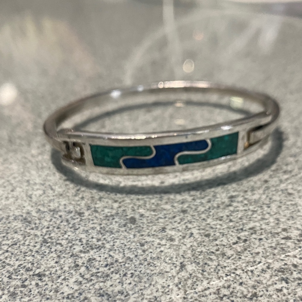 Alpaca silver Mexico with inlaid lapis and turquoise
